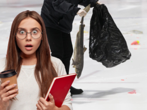 Suspicious! Pescatarian Friend a Little Too Close to Ice at Harvard Hockey Game